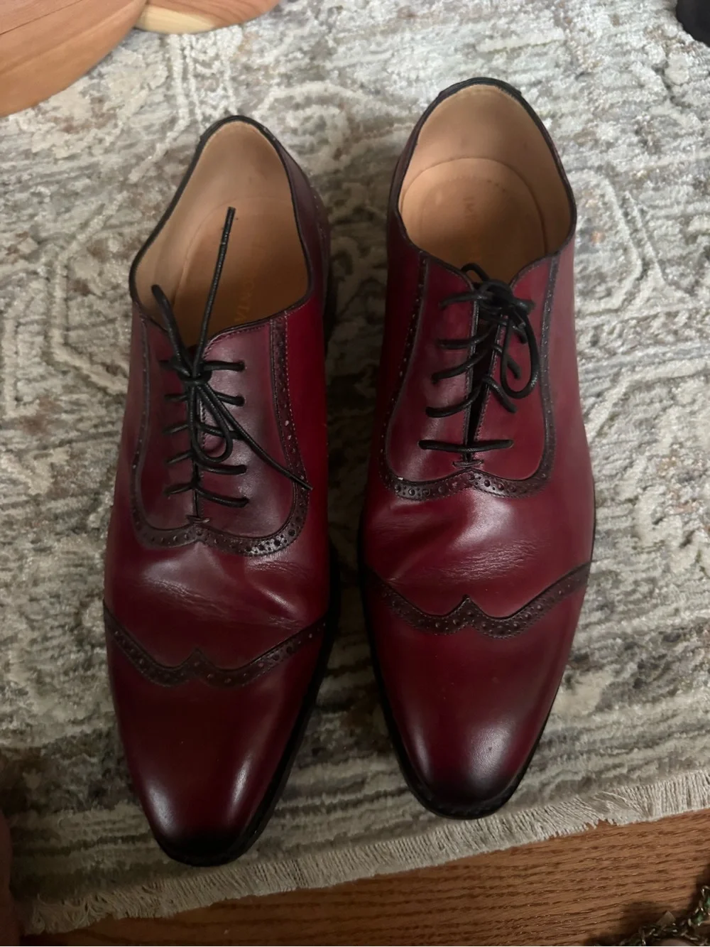 Men's Burgundy Leather Wingtip Derbys